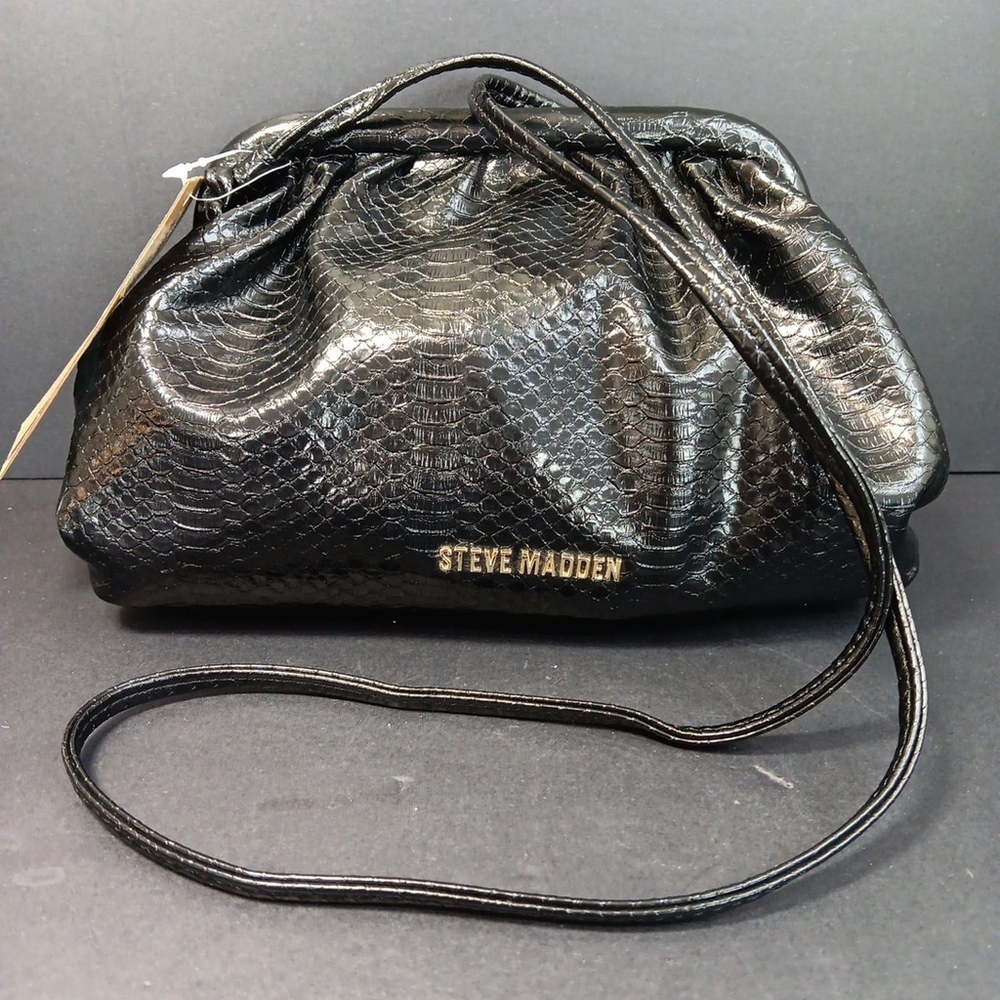 Steve Madden Black Faux-Snake Crossbody Bag